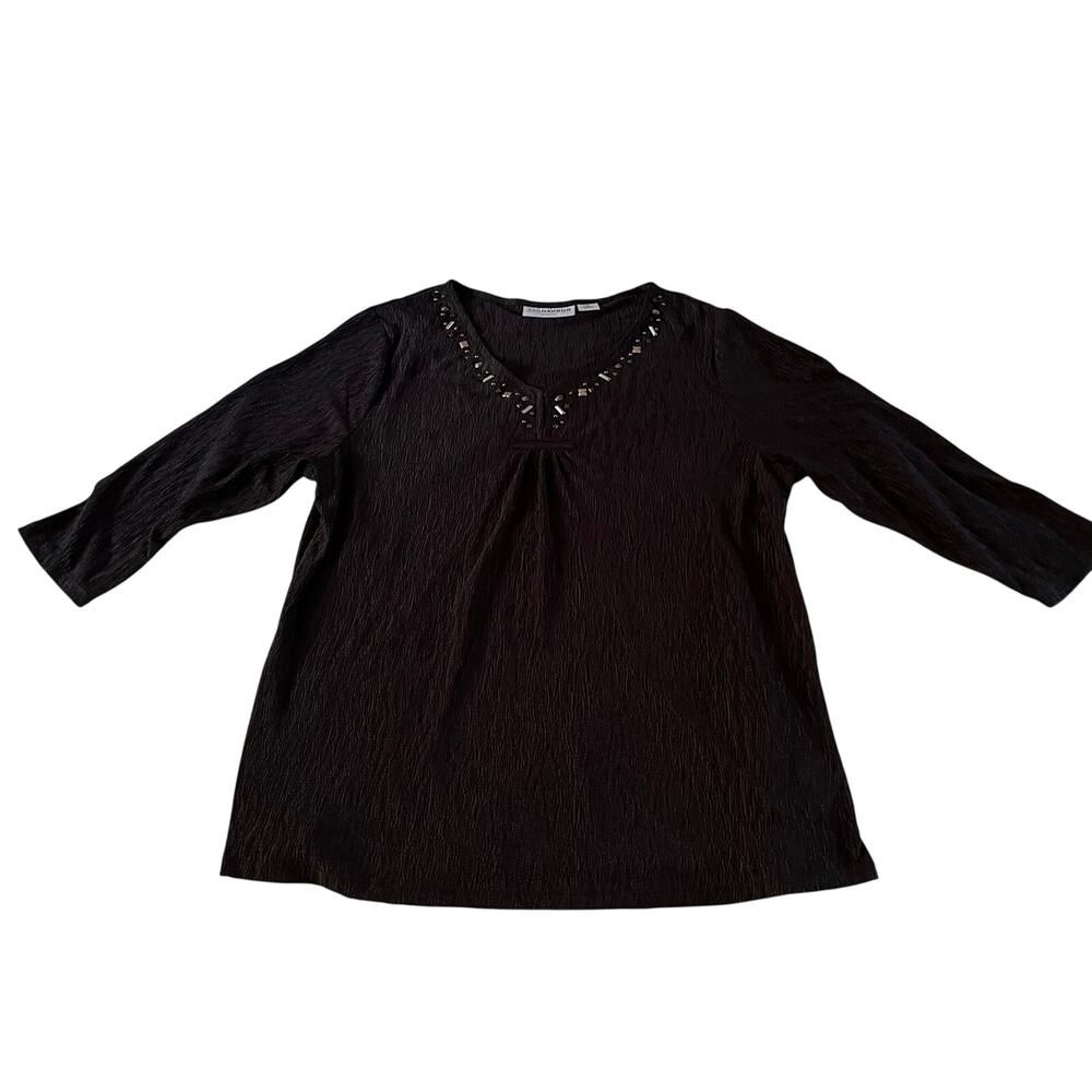 Sag Harbor Black Textured Beaded Neckline Blouse Plus Size 1X Work Office